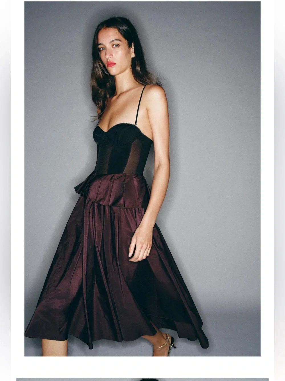Zara Women's Burgundy Satin High-Low Ruffle Skirt ( skirt only)